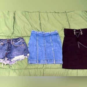 Free People and top shop skirts and shorts